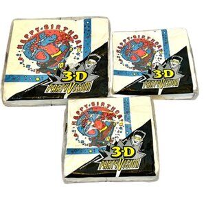 Vintage Party Vision 3D 80s COOL Skateboarding Dinosaur Napkin Set SEALED